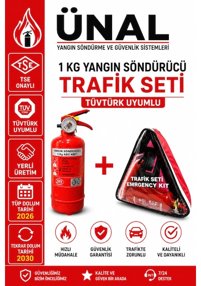 1 Kg Yangın Tüpü Trafik Seti Tüvtürk Uyumlu Tse Onaylı 2026-2030 Dolum Tarihli Araç İçin
