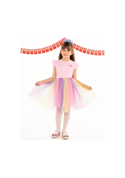 Civil Girls Renkli Tüllü Kaşkorse 4-9 Yaş Elbise Pembe