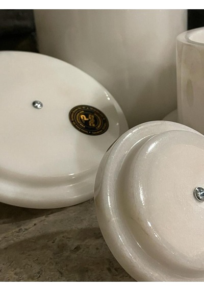 Beyaz Mermer 6'lı Banyo Seti Krom Mercan Aksesuarlı Beyaz