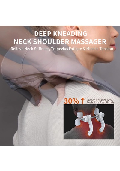 Breo N5 Mini Boyun Ve Omuz Masaj Aleti, Evde Boyun Sırt Derin Boyun Masajı İçin Isı Shiatsu Masaj Yastığı Gri, Boyut1