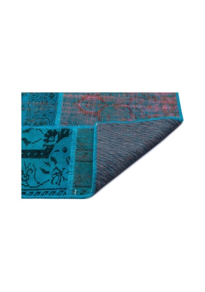 El Dokuması Patchwork Vintage Yün-pamuk Turkuaz Halı 26520 160 X 230 Cm