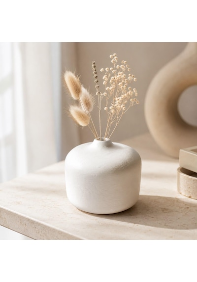 Mini Beyaz Dekoratif Vazo, 7 Cm, Mat Dokulu Minimalist Masa Üstü Vazo, Kuru Çiçek Ve Pampas İçin, İskandinav Japa Diğer