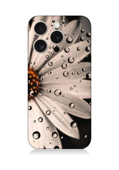 Apple Uyumlu iPhone 15 Pro Max Papatya Ve Su Damlaları Desenli Silikon Kılıf