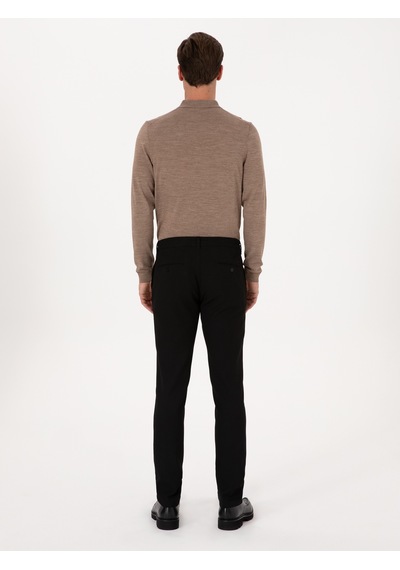 Cacharel Siyah Slim Fit Beli Bağcıklı Kanvas Pantolon