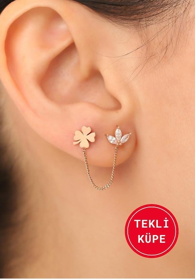 14 Ayar Altın Yonca Tekli Küpe Sarı Altın