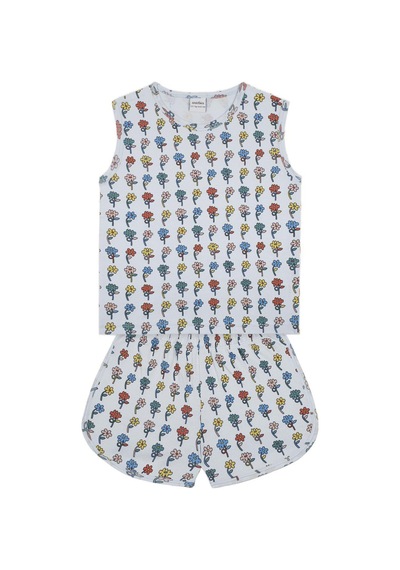 Antebies Grafik Çiçek Şortlu Pijama Mavi