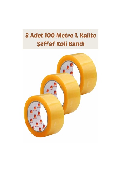 3 Adet 100 Metre Hotmelt Koli Bandı 1. Kalite Şeffaf Renkli, Güçlü Yapışkan, Kağıda Yapışır 3
