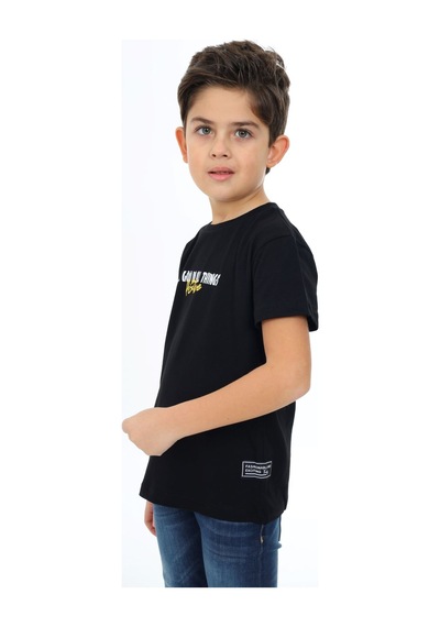 Toontoy Kids Toontoy Erkek Çocuk Baskılı Bisiklet Yaka Kısa Kollu Tişört Siyah