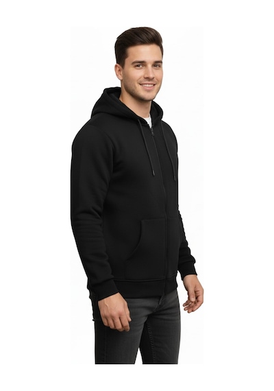 Dynamo Erkek Büyük Beden Kapüşonlu Fermuarlı Sweatshirt 6549 Bgl-st05012 Siyah