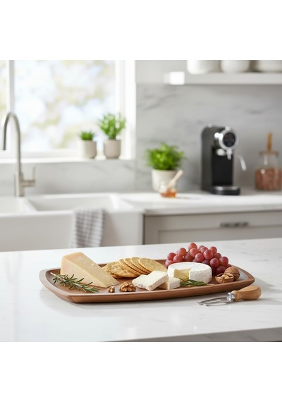 Akasya Ağacı Kayık Sunum Tepsisi 33x20 Cm Ahşap Servis Ve Kahve Tepsisi Peynir, Şarküteri Ve Dekoratif Banyo/masaüstü Organizeri Çok Renkli
