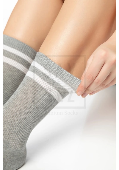 Saysez Bambu Unisex Tenis Kolej Çizgili Gri M. Dikişsiz Soket Çorap 3'lü Gri Melanj