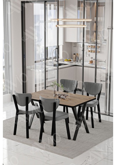 Avvio Pedra Elma Sandalye 80x120 Yemek Masası Mutfak Masası 4 Kişilik Masa Sandalye Takımı Akça