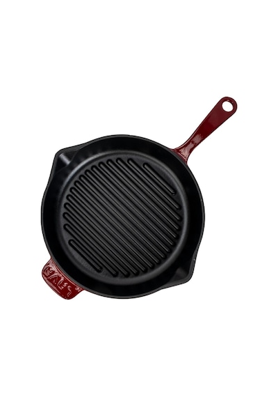 Lava Döküm Yuvarlak Izgara Tava Döküm Demir Yekpare Saplı Çap Ø 28cm.bordo Bordo