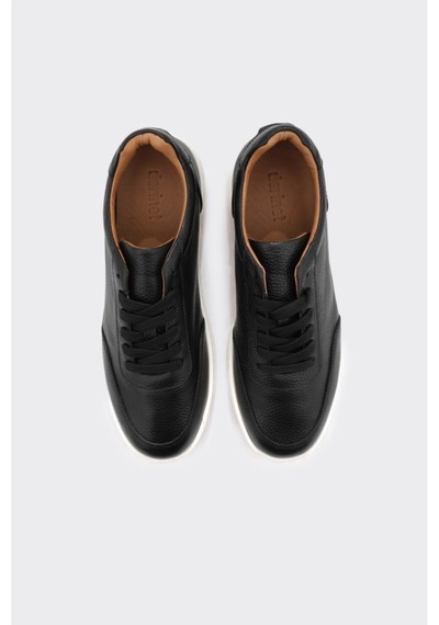 Derinet Hakiki Deri Bağcıklı Erkek Sneaker Siyah Siyah