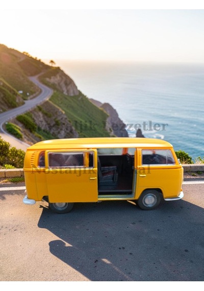 Nostaljik Volkswagen Sarı Type 2 1/32 Ölçek Metal Çek Bırak Kapılar Açılır Model Araba Çok Renkli