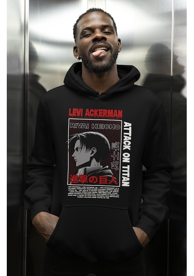 Sevbano Levi Ackerman Attack On Titan Baskılı Unisex Oversize Anime Karak Siyah