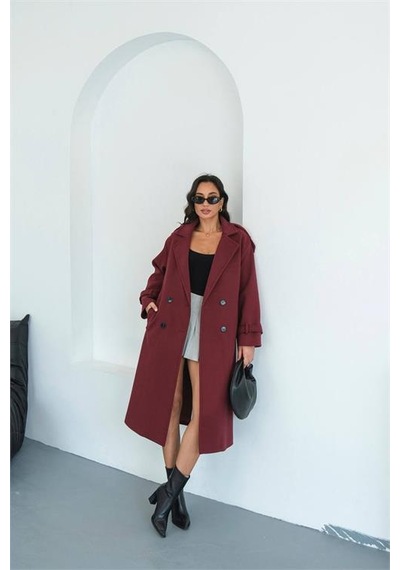 Neşeli Butik Kadın Omuz Detaylı Bordo Kaşe Kaban Nbmylk34 Bordo