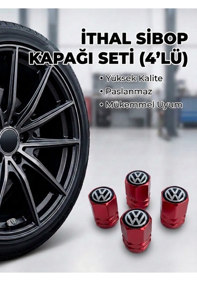 Volkswagen Grubu İle Uyumlu Alüminyum Altıgen Sibop Kapak Seti Kırmızı - İthal Sibop Kapağı 4lü Set