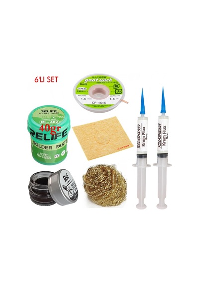 Relıfe Rl-402 Krem Lehim 183 C 40gr Havya Uç Temizleyici Seti Flux Lehim Toplama Cp-1515 Emme Teli Vs Set04