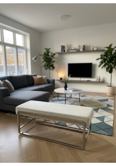 Todekhome Elora Krom Metal Ayaklı Bej Puf / Bench Bej