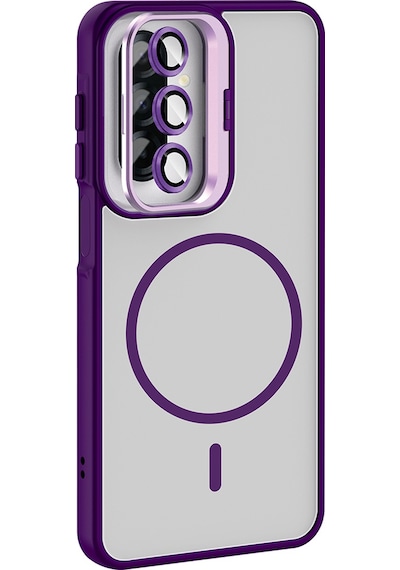 Galaxy Uyumlu A17 Kılıf Standlı Ve Kamera Lens li Mkst Etro Kapak - Gri Gri