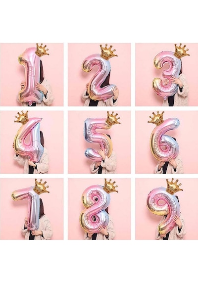 5 Yaş Gökkuşağı Rakam ve Kral Tacı Folyo Balon Doğum Günü Parti K