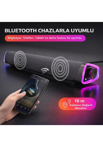 Coofbe Rgb Işıklı Vers.5.3 Bluetooth Masaüstü Hoparlör Tv Bilgisayar Soundbar Ses Sistemi Speaker Hoparlör