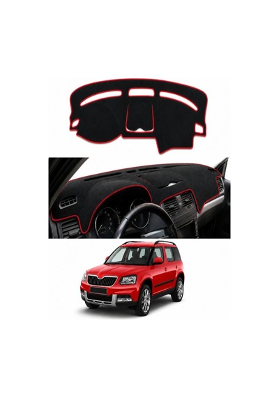Skoda - Yeti 2009-2017 Uyumlu Torpido Koruma Kılıfı - Kırmızı Şeritli