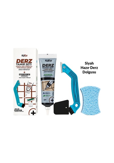 Siyah 250 Gr Derz Tamir Seti Hazır Derz Dolgusu, Derz Sökme Aleti, Testere, Spatula Ve Sünger