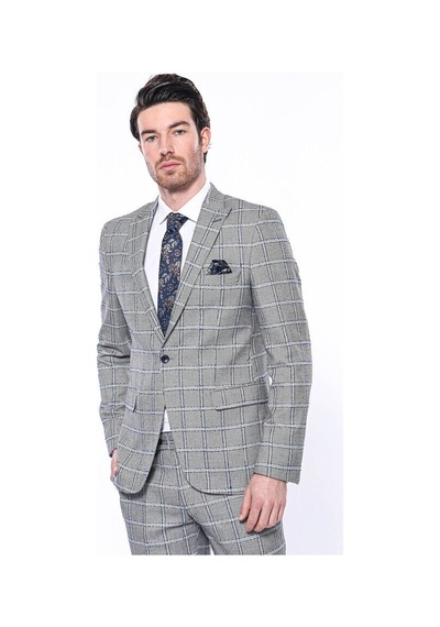 Wessi Ekose Slim Fit Gri Erkek Ceket Siyah