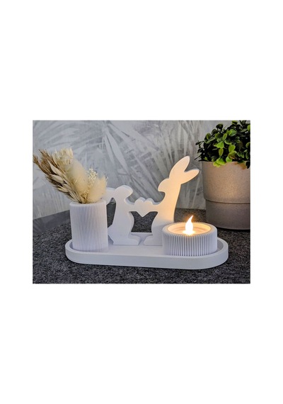 Dekoratif Tavşan Temalı 3'ü 1 Arada Aksesuar Mini Vazo, Mumluk Ve Şık Stand Tealight Dahildir Beyaz - 698993917