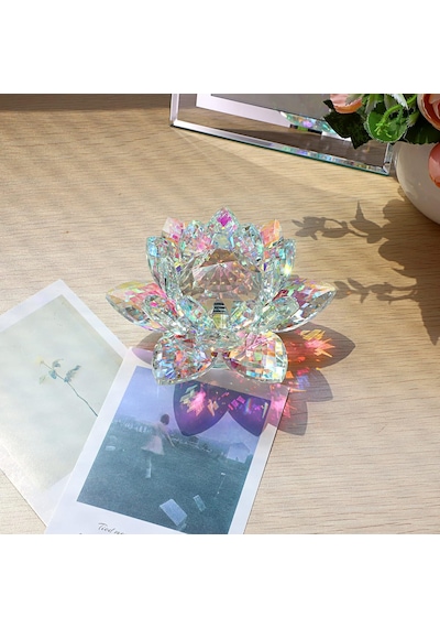 Chacha Home Kristal Nilüfer Çiçeği Obje & Mumluk - Lüks Cam Lotus Sehpa Ve Konsol Dekoru 15 Cm / 10 Cm / 8 Cm / 6 Cm Mini