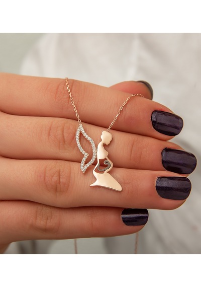 925 Ayar Papatya Silver Anne Bebek Kolye.rose.gold.rodaj Gümüş