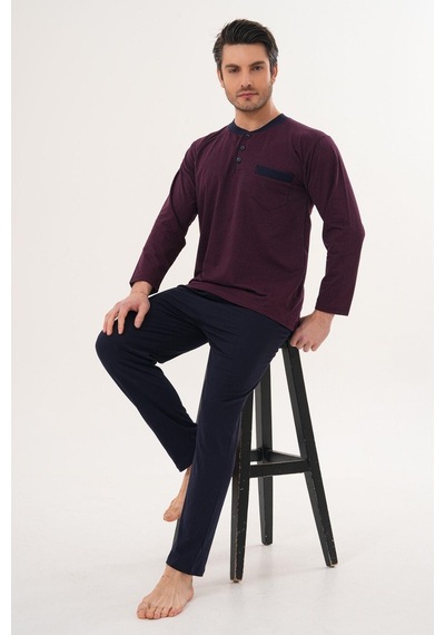 Markalinda 3130 Bordo Büyük Beden Erkek Pijama Takımı Bordo