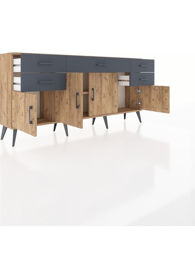 Arges Konsol Tek Raflı 5 Çekmeceli 4 Kapaklı 176x30x83 Çam-çam/antrasit Çam/antrasit Arges Konsol Tek Raflı 5 Çekmeceli 4 Kapaklı 176x30x83 Çam-çam/antrasit Çam/antrasit