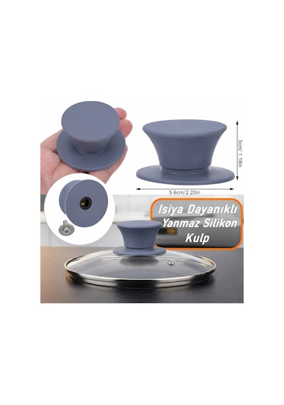 Silikon Yanmaz Yakmaz Universal Cam Tencere Kapağı Kulpu 1 Adet Tencere Tepesi Kapak Tutacağı Gri