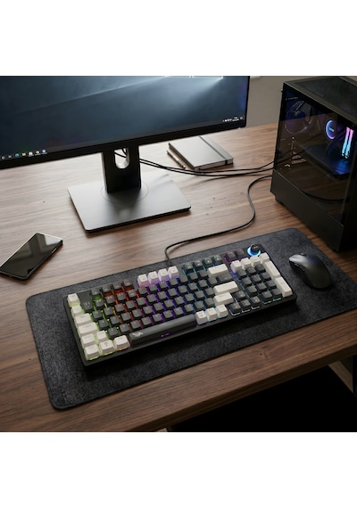 Mekanik Rgb Gaming Kablolu Klavye Mavi Switch Knob Kontrollü Ses Ayarı Türkçe Q Numpadli Full Size Gaming Keyboard Double Shot Type-c Kablolu Rgb Mekanik Örgü Kablolu Oyuncu Klavyesi