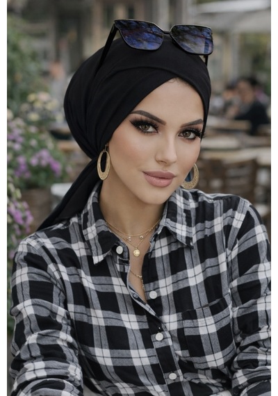 Aişe Tesettür Siyah Çapraz Bone