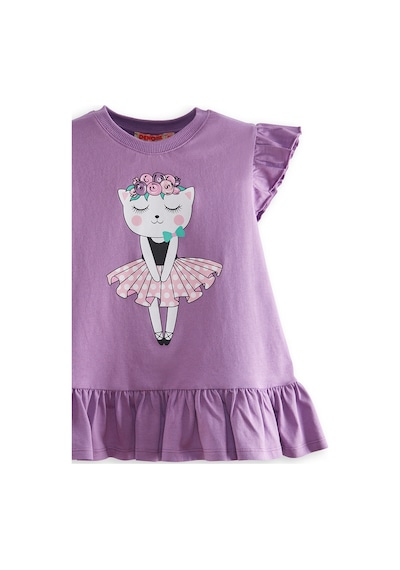 Çiçekli Kedi Kız Çocuk Mor T-shirt Tayt Takım