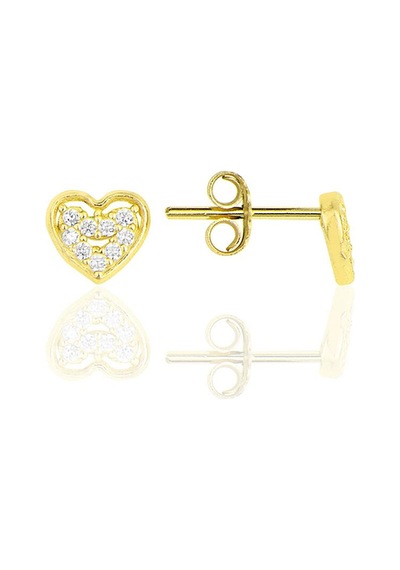 Gümüş Altın Yaldızlı Zirkon Taşlı Kalp Küpe Barcode Gold - Rose Gold - Rodyum