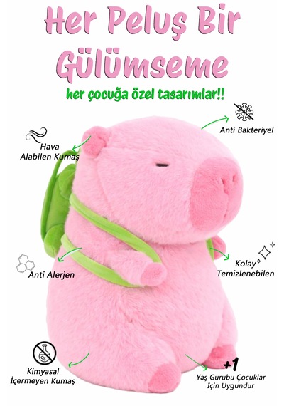 Capybara Çantalı 35 Cm Yumuşak & Sevimli Peluş Oyuncak Açık Pembe