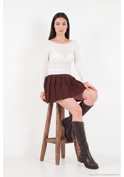 Lela Kayık Yaka Transparan Triko Bluz Kadın Bluz 5866879 Ekru