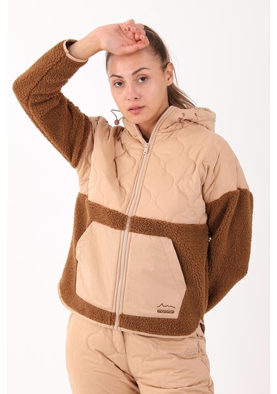 Maraton Sportswear Comfort Kadın Kapşonlu Uzun Kol Outdoor Taba Tracktop 21440-taba