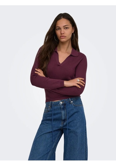 Only Onlkaya Ls Polo Knt Noos Kadın Polo Yaka Triko Kazak 15344841 Bordo