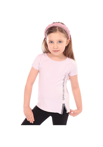 Toontoy Kids Toontoy Kız Bebek Baskılı Bisiklet Yaka Kısa Kollu Tişört - Yırtmaçlı Açık Lila