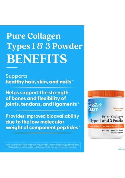 Doctor's Best Pure Collagen Types 1 & 3 Promotes Healthy Skin Hair & Nails Bone & Joint Support 200 G Aromasız