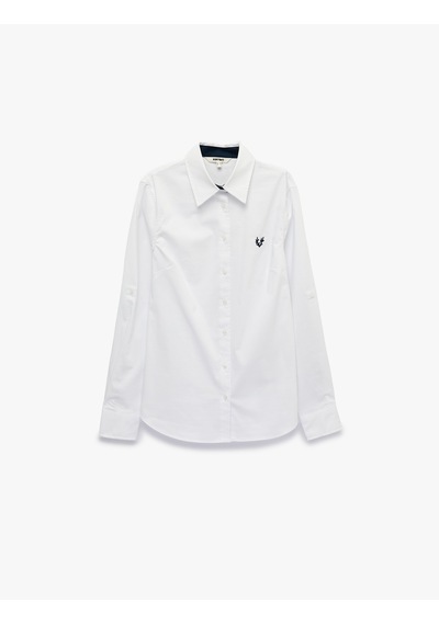 Koton Pamuklu Slim Fit Nakış Detaylı Uzun Kollu Poplin Gömlek Beyaz 7wak60155uw