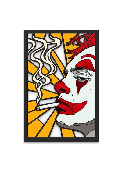 Sigara İçen Palyaço Metal Tablo 33x50 Cm Çok Renkli