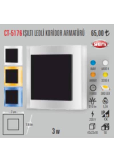 Cata Ct-5176 Işıltı Ledli Koridor Armatürü 3W Sarı - Mavi - Beyaz