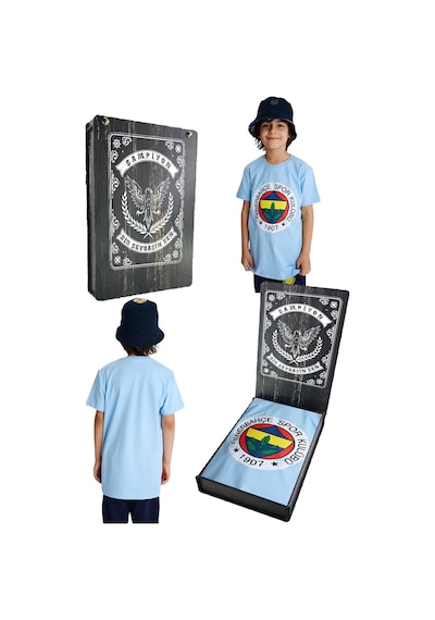 Fenerium Fenerbahçe Lisanslı Lazer Baskılı Renkli Logo Sıfır Yaka Çocuk T-shirt Mavi